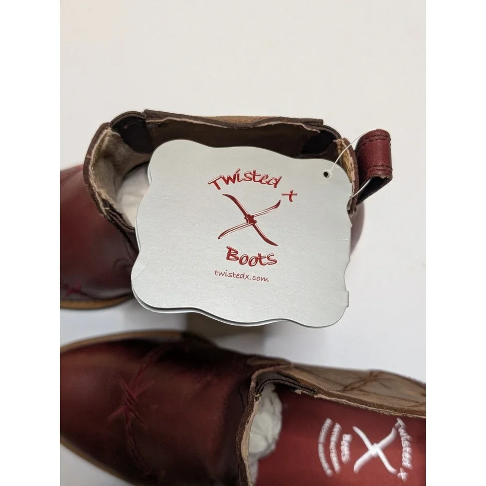 Twisted X Womens Barbed Wire Western Ankle Boots‎ Burgundy Brown Leather WWF0006